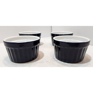 Ceramic Cobalt Blue Mini Ramikens Set of 4 White Interior